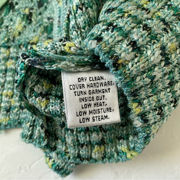 ST JOHN Couture Green Teal Tweed Knit Jacket Blouse with Bows Size L - Picture 6 of 10